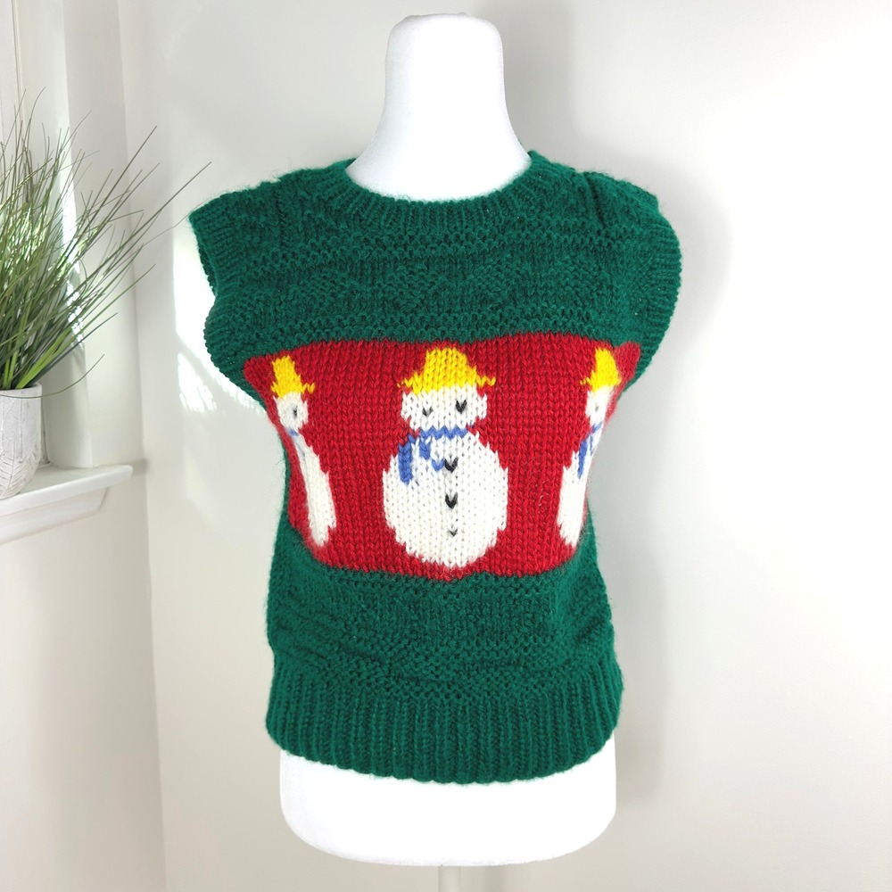 VTG 80s Snowman Sweater Vest Small Indie Holiday Layers Knit‎